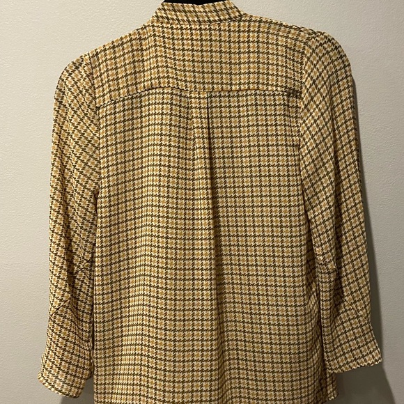 H&M Chiffon Plaid Casual Elegant Blouse w/ Bow VINTAGE - Picture 2 of 3